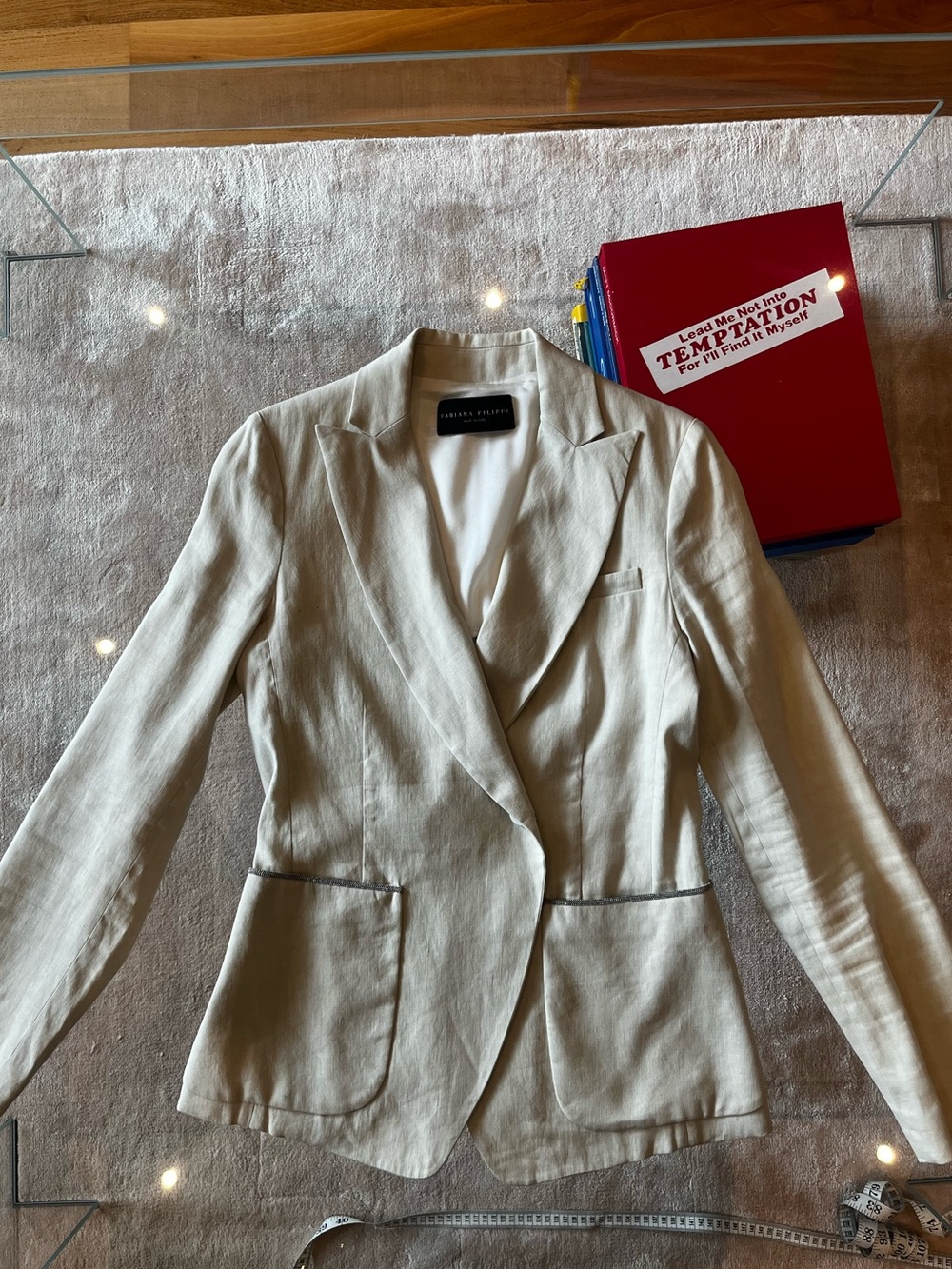 Fabiana Filippi linen blazer with beaded pocket trim Size 32/XXS